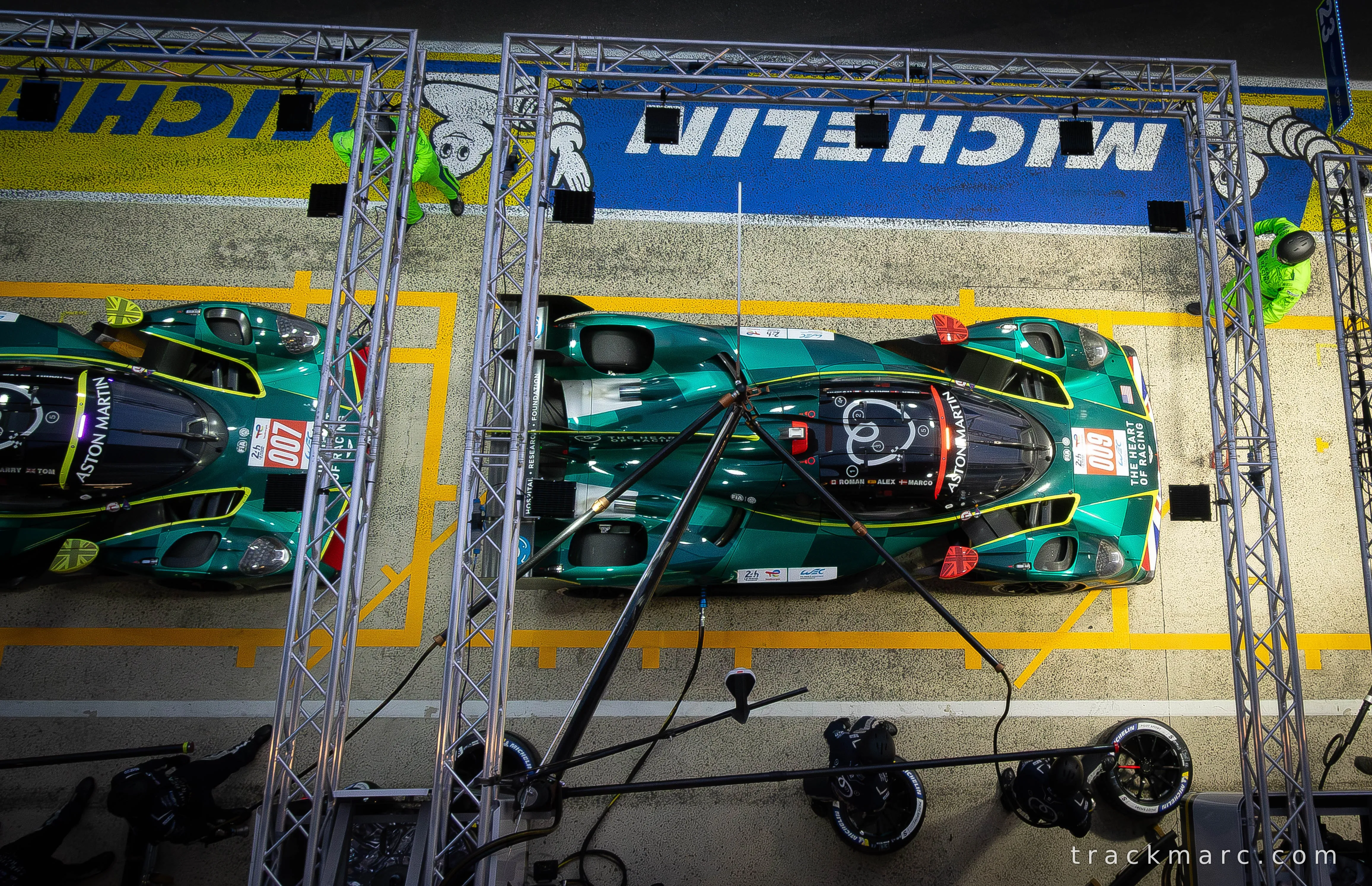 Both Heart of Racing Valkyries in the Pit Lane