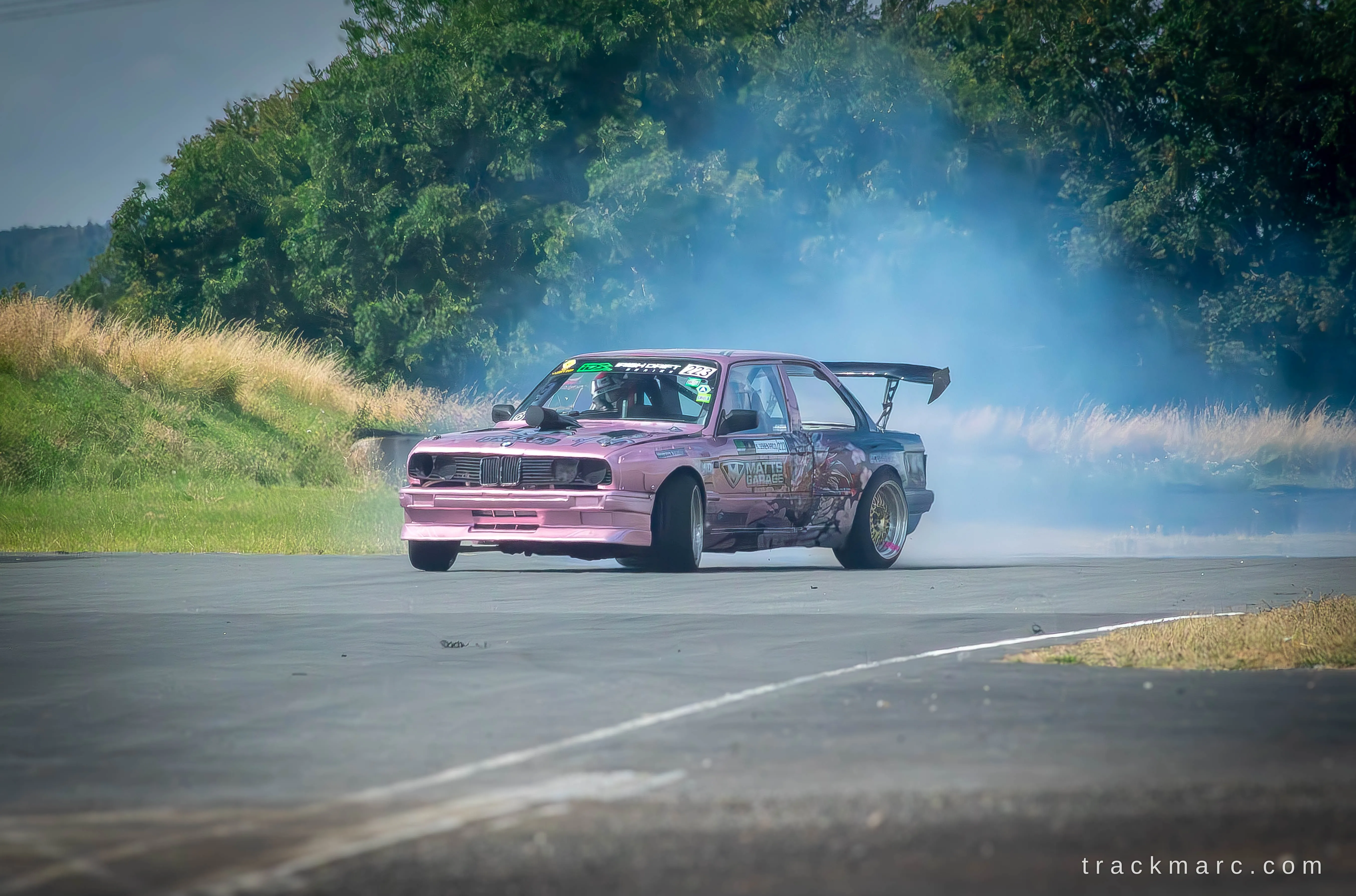 Pink E30 drifting at Mondello Park