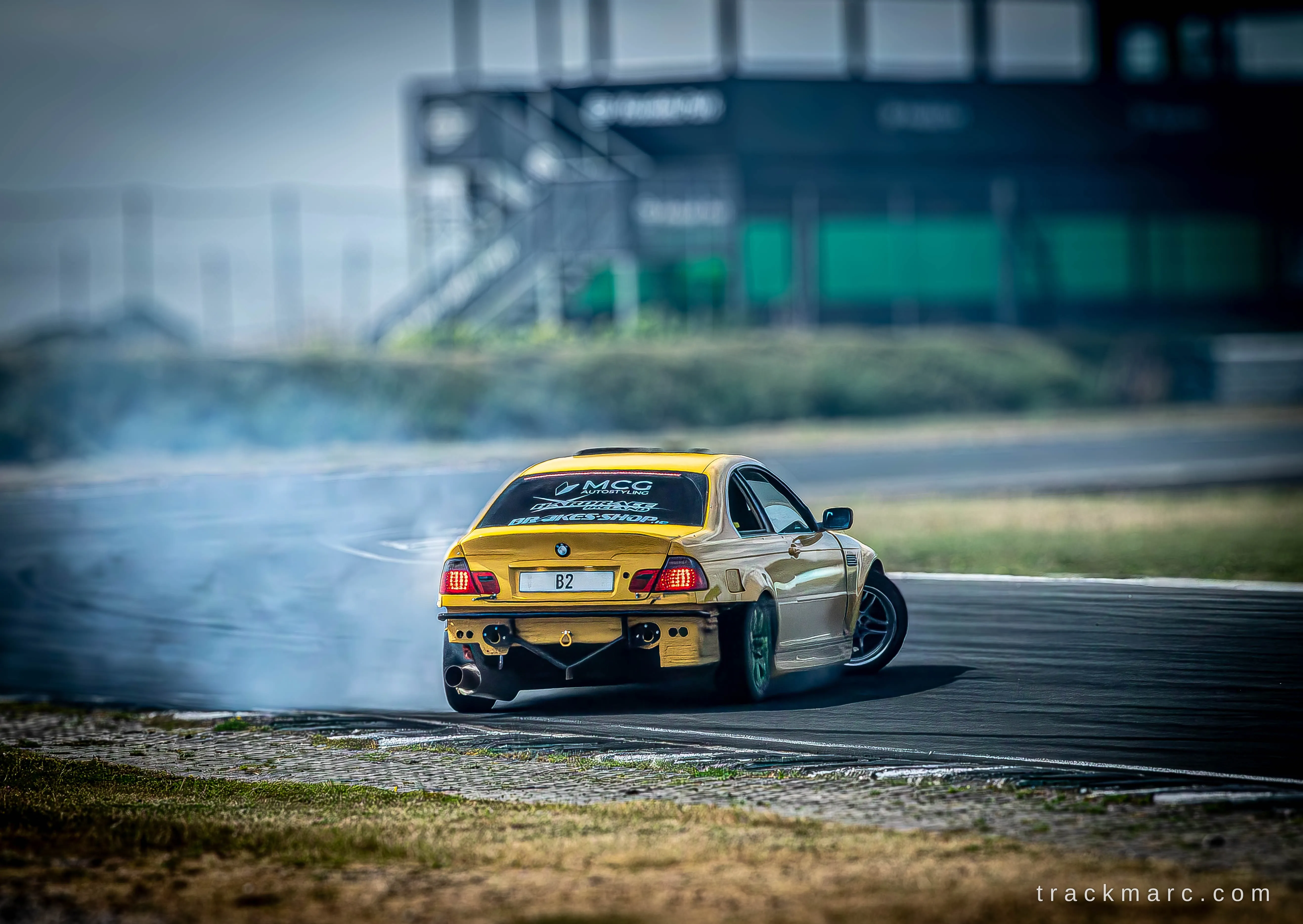 Yellow E46 M3 drifting at Bimmerfest