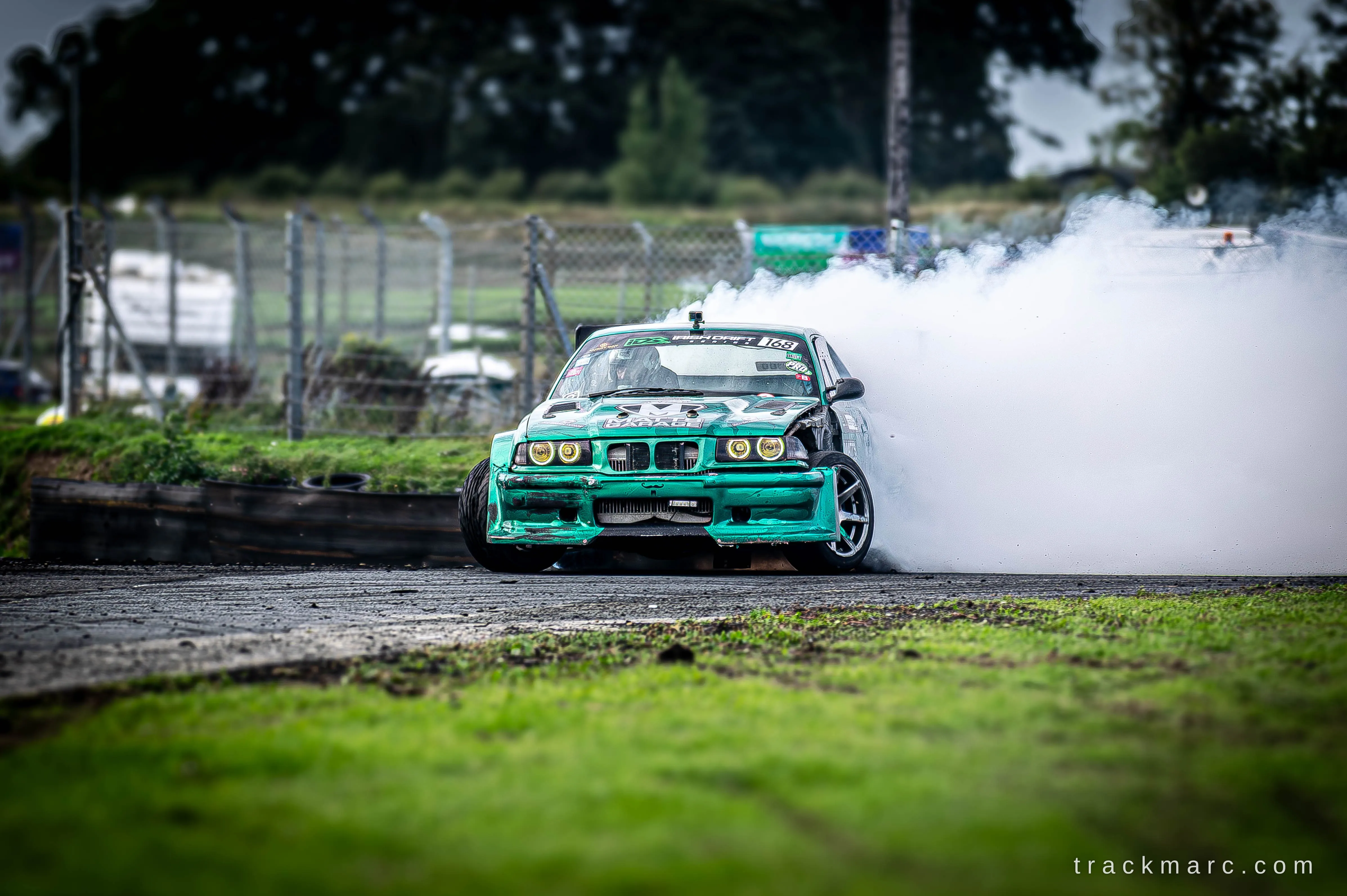 Green BMW E36 drift car — 130 Showdown