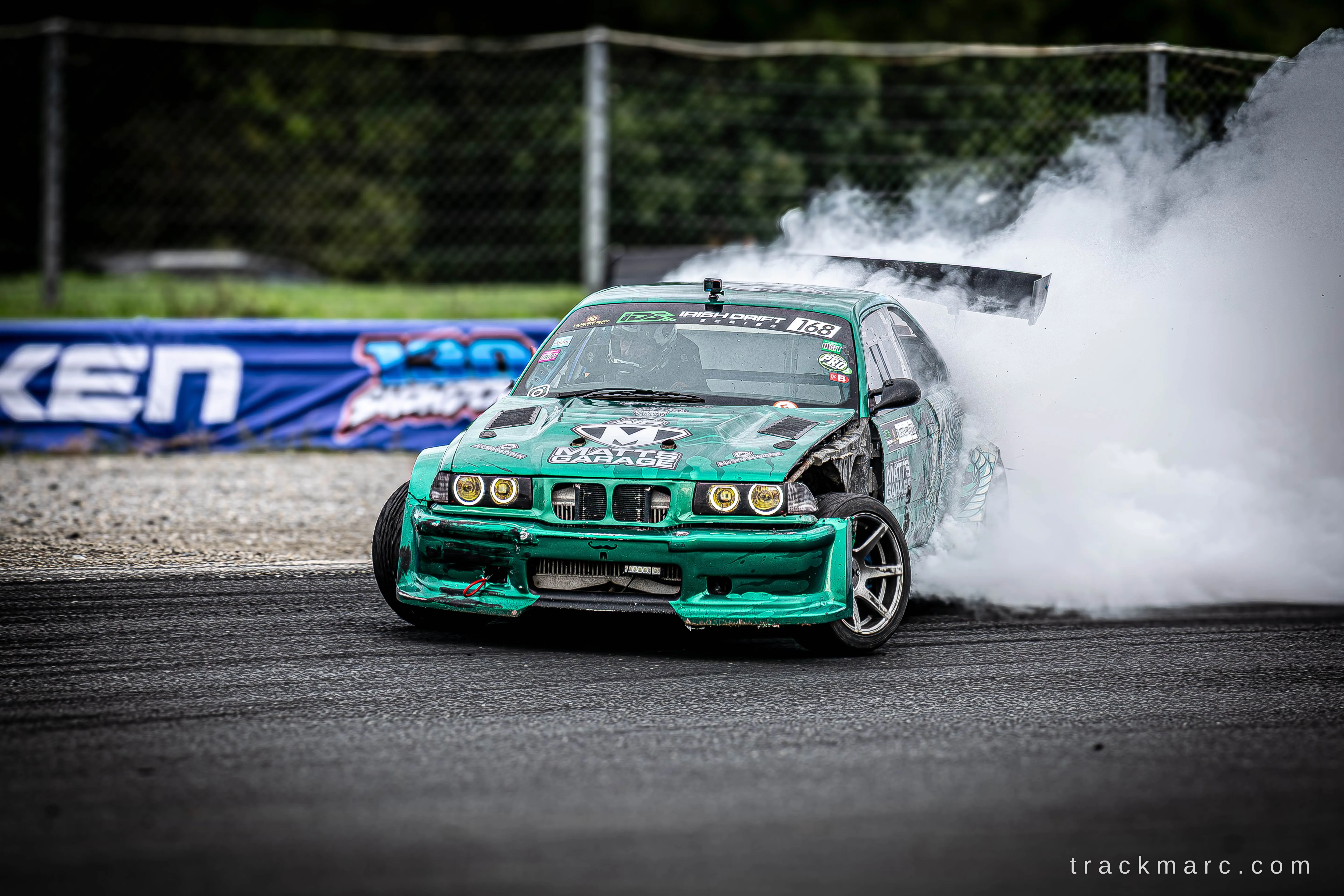 Green BMW E36 drift car — 130 Showdown
