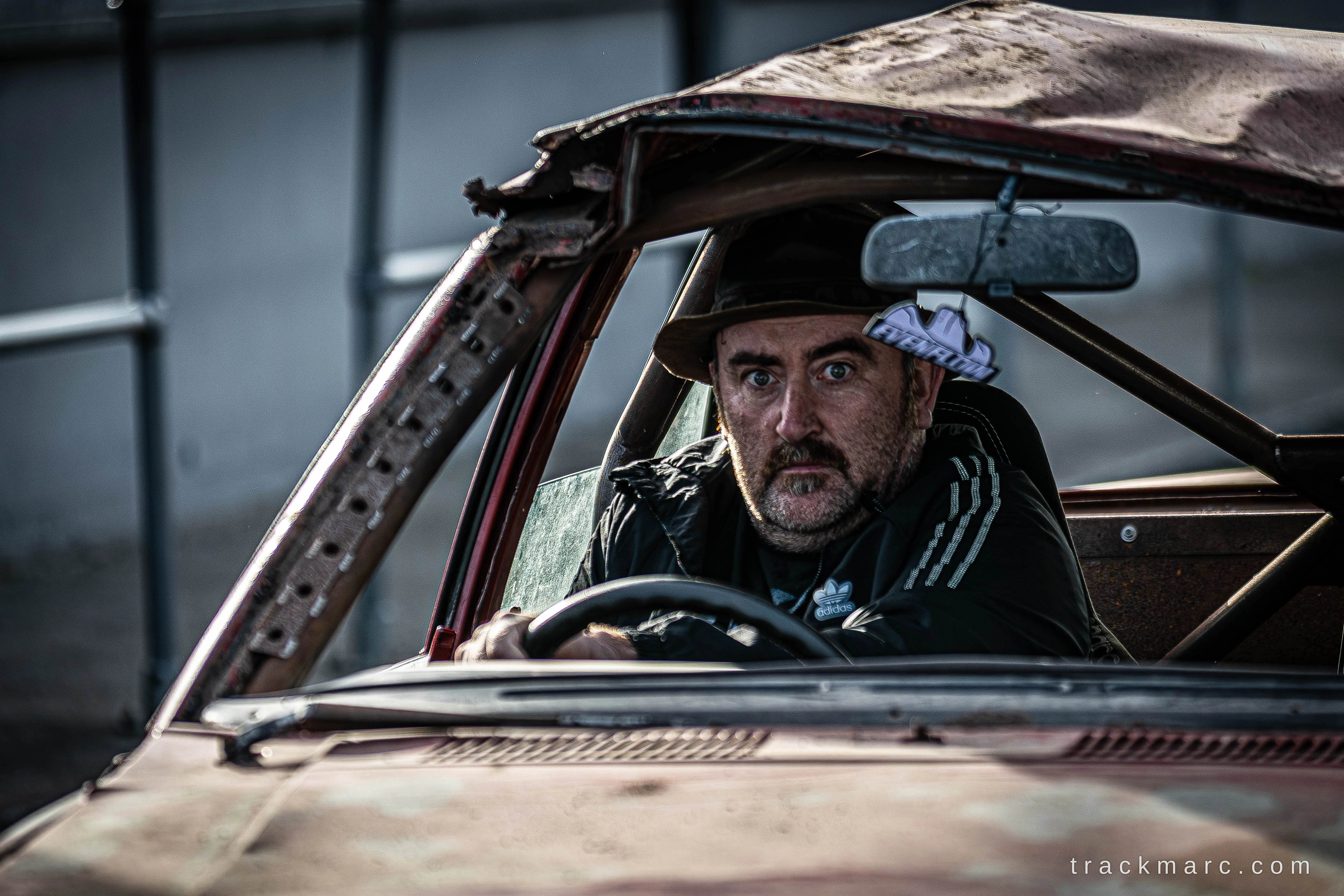 Driver in a stripped drift car — 130 Showdown