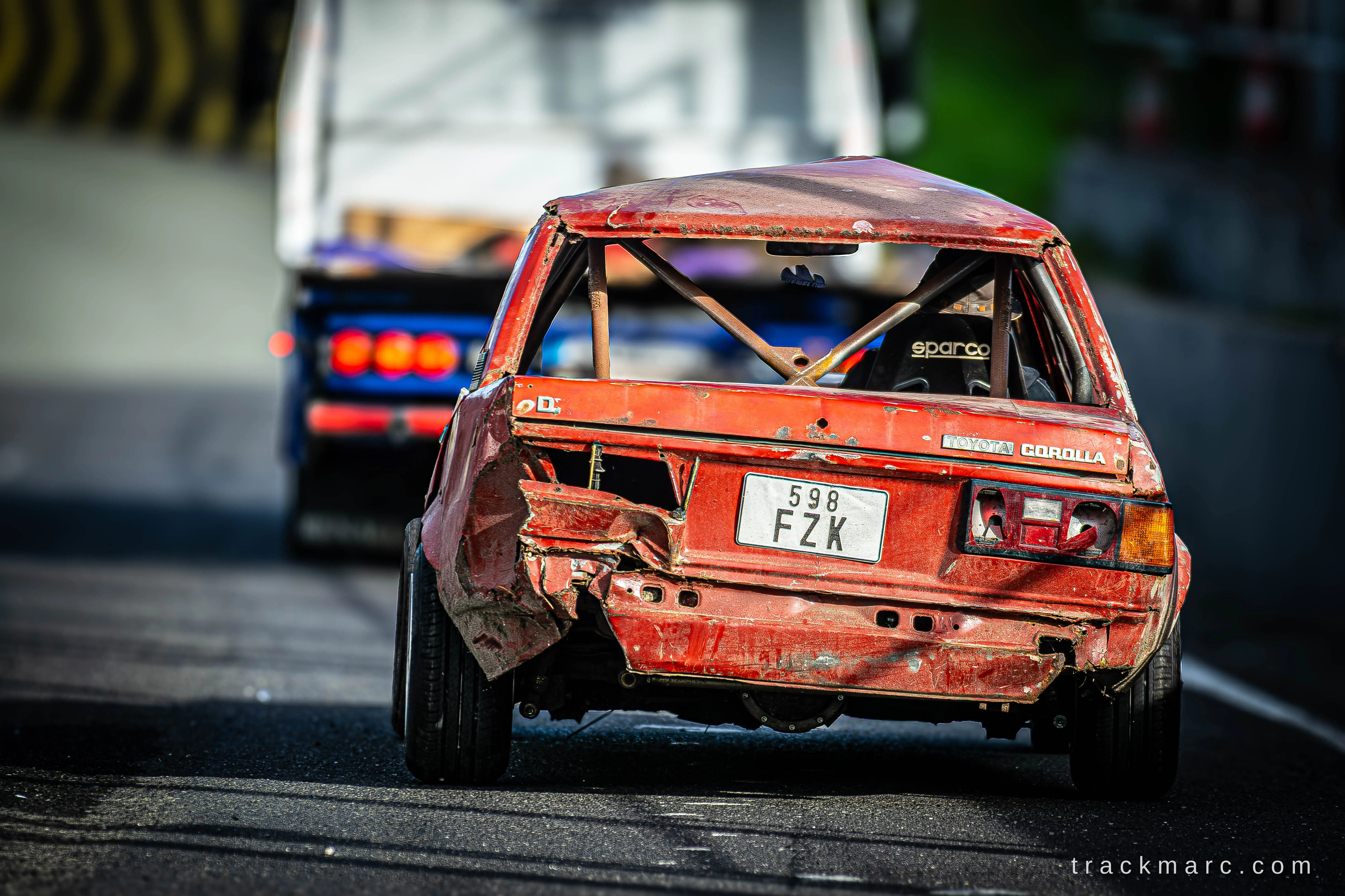 Damaged Toyota Corolla at 130 Showdown